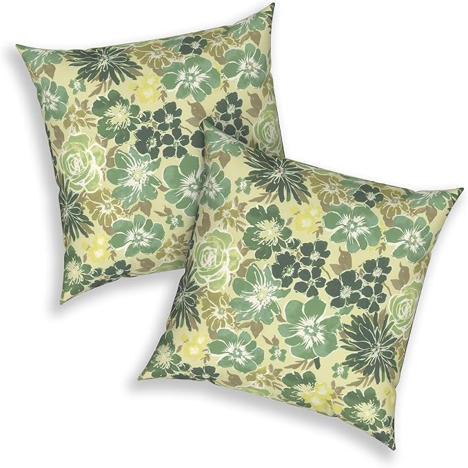 Outdoor 20x20 Inch Throw Pillows with Inners, Square Pillows Decorative Set of 2 for Home Garden Furniture, Green Rose