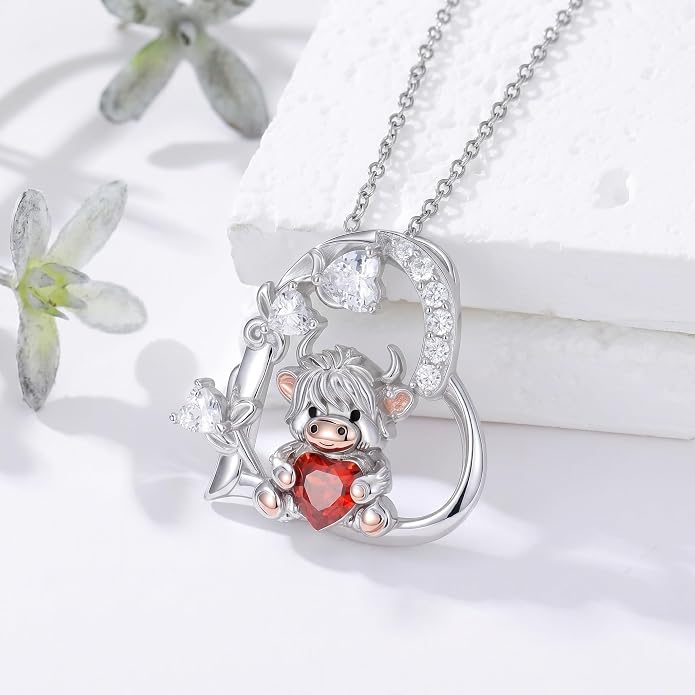 PELOVNY Teddy Bear Necklace for Women 925 Sterling Silver Bear/Highland Cow/Fox/Cat/Axolotl Birthstone Necklace Christmas Birthday Jewelry Gifts for Mom Daughter Wife Sister
