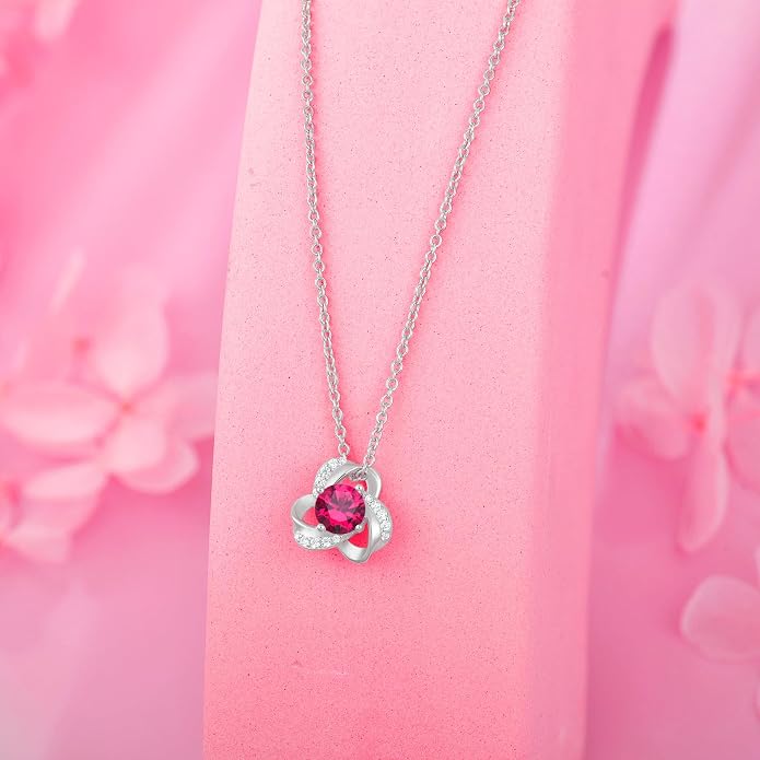 18K Gold Plated Love Knot Necklace for Women, 925 Sterling Silver Round cut Birthstone Pendant Necklace With Chain Lucky Flower Jewelry Gift