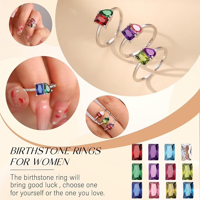Birthstone Rings for Women, Non Tarnish Gold Rings 2026 Graduation Gifts Birthday Gift Trendy Teen Girl Stuff Dainty 14K Plated Adjustable CZ Stacking Promise Ring Anniversary Jewelry for Friend Sister Girlfriend Daughter