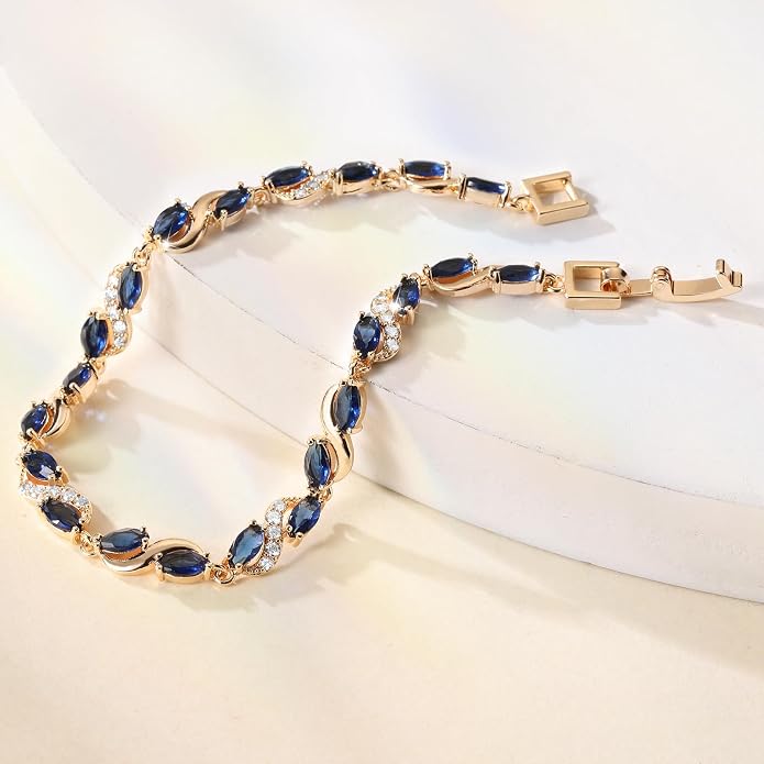 Richapex Diamond Tennis Bracelet for Women, Eternity Bracelet Blue Cubic Zirconia, Sapphire Bracelet, 18K Gold Plated Hypoallergenic Bracelets -7.48inch/190mm