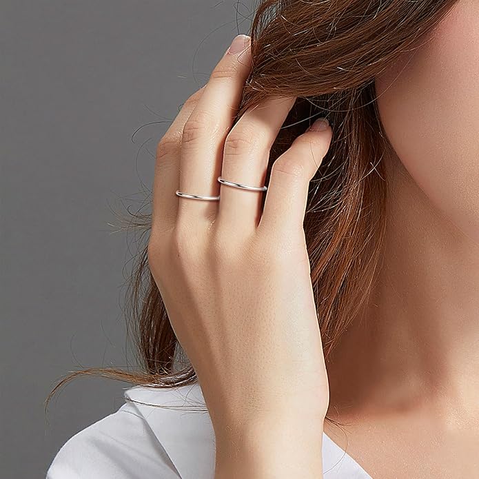 CANDYFANCY 925 Sterling Silver 1.2mm Stacking Midi Thin Rings Thumb Pinky Ring Stack Knuckle Rings for Women Band Ring Size 2.5-8.5