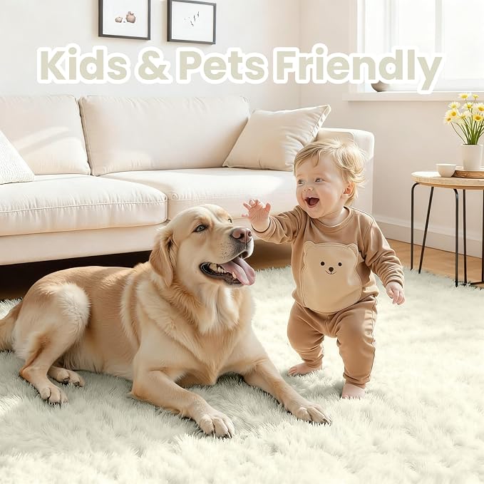 4x6 Area Rugs for Living Room Rug: Soft Fluffy Shag Cream White Rugs for Bedroom, Non-Slip Large Fuzzy Plush Rug Indoor Floor Carpet for Nursery Kids Boys Girl Room, Dorms, Playroom, Modern Home Decor