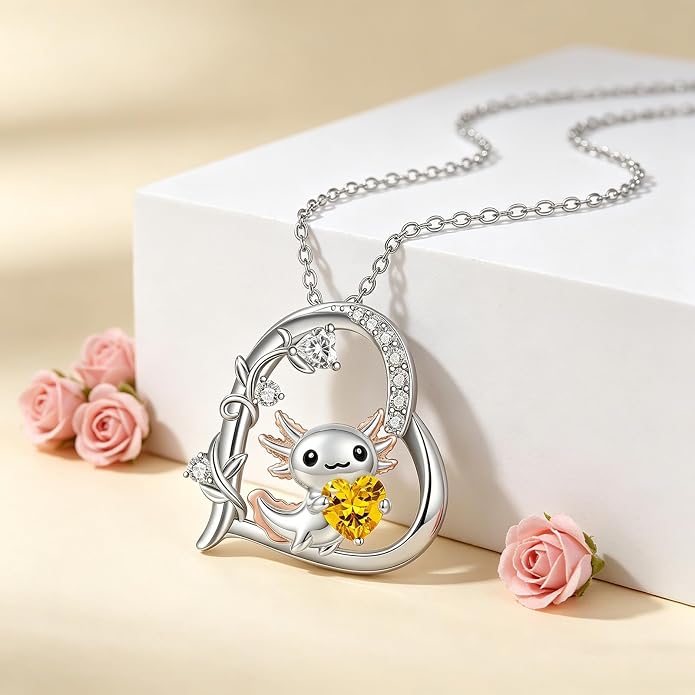 PELOVNY Teddy Bear Necklace for Women 925 Sterling Silver Bear/Highland Cow/Fox/Cat/Axolotl Birthstone Necklace Christmas Birthday Jewelry Gifts for Mom Daughter Wife Sister