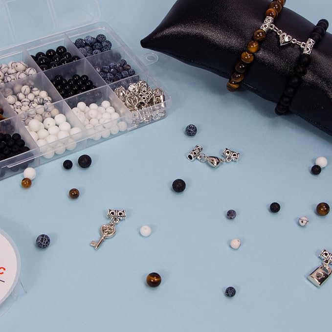 Mchruie Stone Beads for Jewelry Making, Charm Bracelet Making Kit, 450Pcs Beads for Bracelets Making Kit DIY Magnetic Bracelets for Couples Lovers