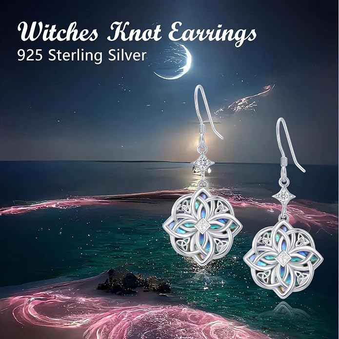 Celtic Knot Earrings 925 Sterling Silver Abalone Drop Dangle Celtic Earrings Gifts for Women