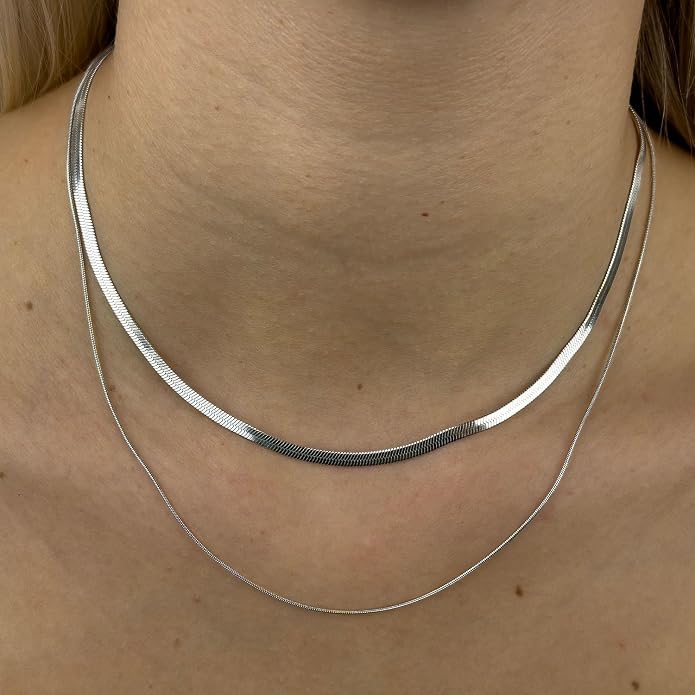 Tewiky Layered Necklaces for Women Non Tarnish- Chunky 14k Gold Plated Herringbone/Snake/Rope/Box/Cuban Link Chain for Women Waterproof Layering Stack Choker Necklace Trendy Dainty Tarnish Free Jewelry Set