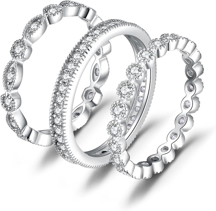 JewelryPalace 14K Gold Plated 925 Sterling Silver Rings for Women, Cubic Zirconia Promise Rings for Her, Stackable Wedding Bands Rings for Women Set Size 4-12