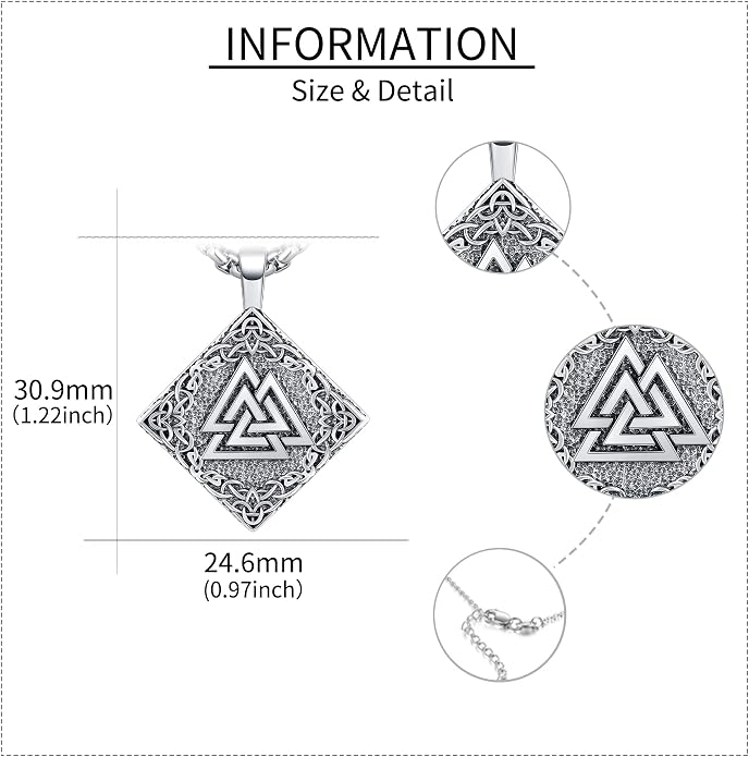 URONE Men Viking Pendant Necklace Sterling Silver Norse Viking Jewelry