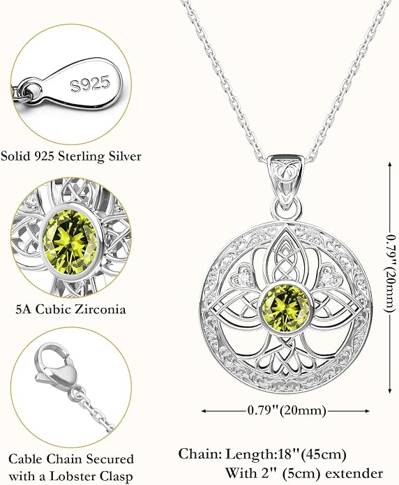 Birthstone Tree of Life Necklace for Women: 925 Sterling Silver Celtic Knot Pendant, Family Jewelry Gift for Mom Daughter Birthday Mother’s Day
