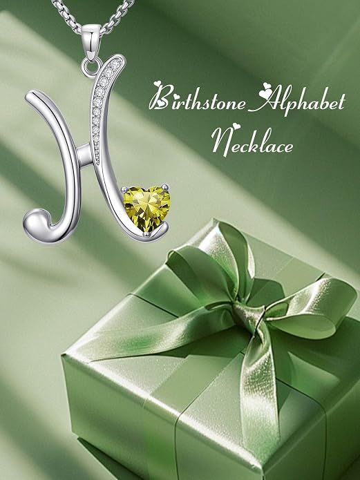 Birthday Gifts for Women Alphabet A to Z Initial Birthstone Pendant Necklaces for Women - 18k White Gold Plated Personalized Name Jewelry Anniversary Graduation Gifts for Wife Her Daughter Girlfriend(with Gift Box)