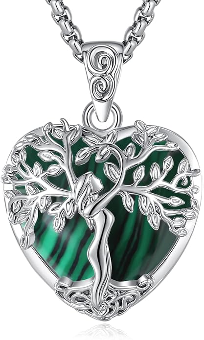 EUDORA Tree of Life Necklace with Moonstone Amethyst Obsidian Turquoise Healing Crystal for Women, Silver Plated Copper Mother Tree of Life Pendant Amulet Energy Jewelry, Gift for Women Mom, 20"+2"