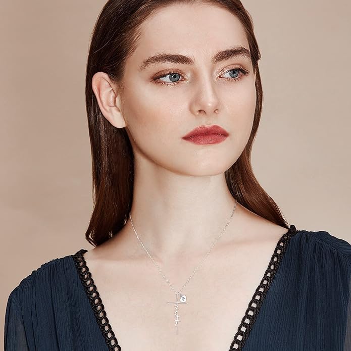 PRAYMOS Faith Cross Necklace for Women 925 Sterling Silver Pendant Necklace With Birthstone Initial Christian Religious Confirmation Baptism Mothers Day Gifts