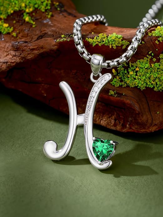 Birthday Gifts for Women Alphabet A to Z Initial Birthstone Pendant Necklaces for Women - 18k White Gold Plated Personalized Name Jewelry Anniversary Graduation Gifts for Wife Her Daughter Girlfriend(with Gift Box)