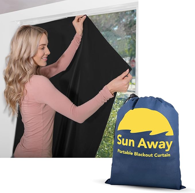 Portable Blackout Curtain with Suction Cups - Premium Easy Install Shade No Tools Required - Temporary Blinds, Perfect for Baby Nursery or Dorm Room - with Travel Bag (66” Long x 51” Wide)