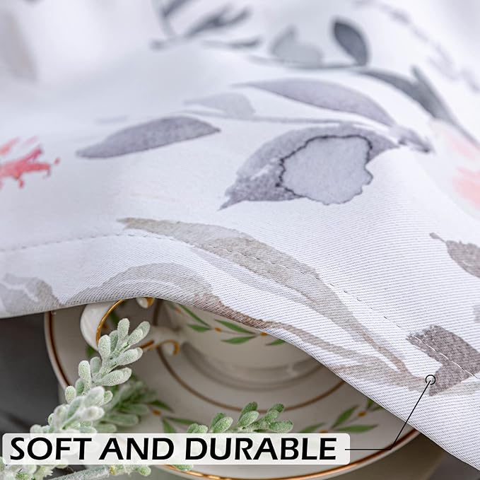 MYSKY HOME Floral Curtains 95 inches Long for Living Room Room Darkening Curtains Thermal Insulated Energy Saving Window Curtains for Bedroom Dining Room, 2 Panels, Red and Grey