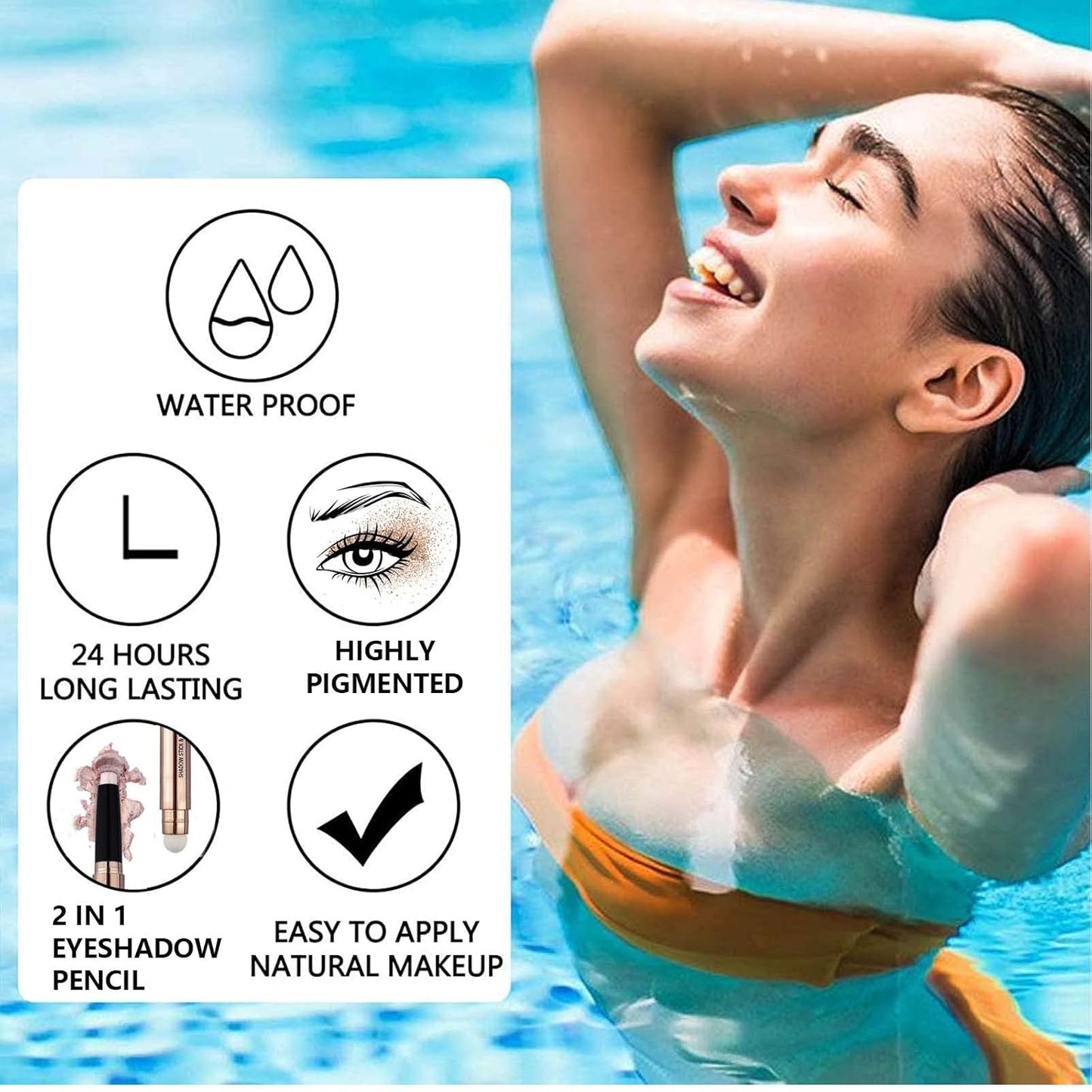 Silver Gray Eyeshadow Stick Makeup, Highlighter Matte Cream Eye Shadow Pencil, Waterproof Hypoallergenic Long Lasting Crayon, Glitter Primer Palette Shimmer Eyeliner Pen wiht Soft Brush