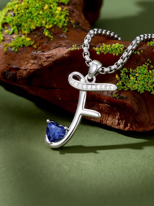 Birthday Gifts for Women Alphabet A to Z Initial Birthstone Pendant Necklaces for Women - 18k White Gold Plated Personalized Name Jewelry Anniversary Graduation Gifts for Wife Her Daughter Girlfriend(with Gift Box)