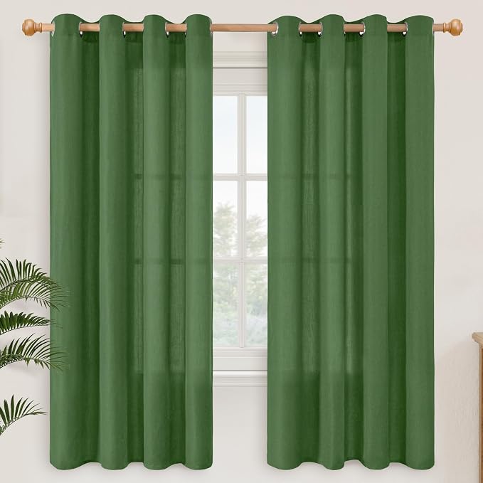 YoungsTex Forest Green Linen Curtains for Living Room 72 Inches Length, Light Filtering Drapes Privacy with Grommet for Bedroom Dining Room Farmhouse Spring Decorative, 2 Panels, 52 X 72 Inch