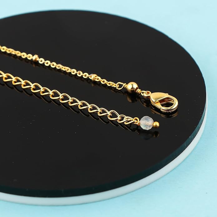 Satellite Chain Necklace 16+2 Inch Gold Plated – Dainty Layering Jewelry with Gemstone Beads – Minimalist Choker Necklace for Women – Delicate Gift for Her