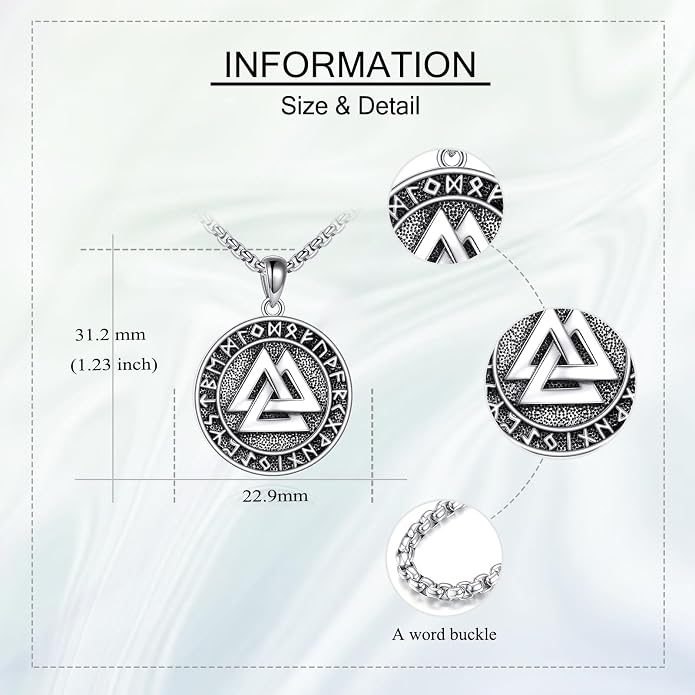 URONE Men Viking Pendant Necklace Sterling Silver Norse Viking Jewelry