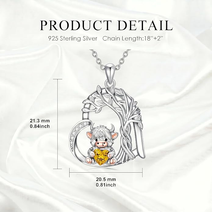 PELOVNY Teddy Bear Necklace for Women 925 Sterling Silver Bear/Highland Cow/Fox/Cat/Axolotl Birthstone Necklace Christmas Birthday Jewelry Gifts for Mom Daughter Wife Sister