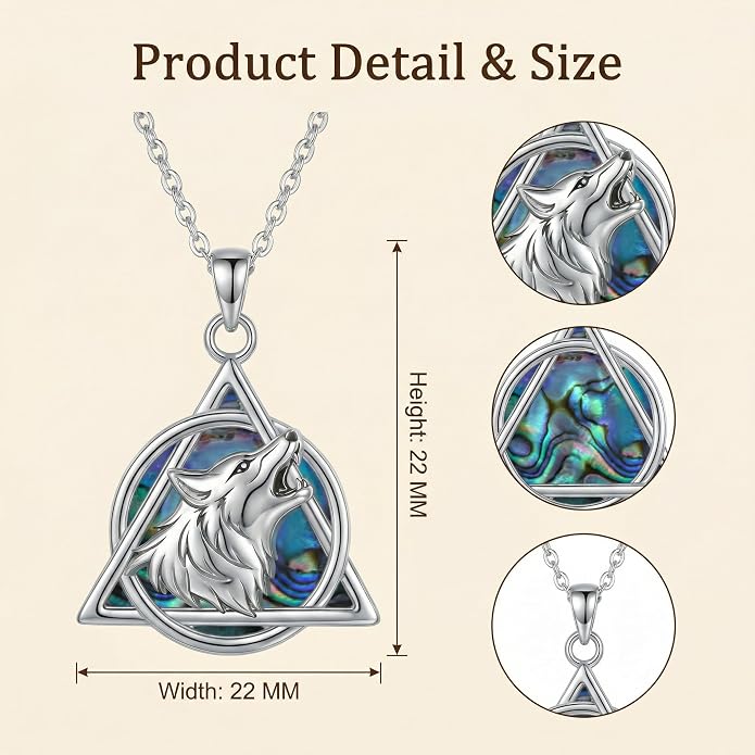 Wolf Necklace Triangle Viking Pendant Necklace Triangle Viking Wolf Jewelry Gifts for Women Men