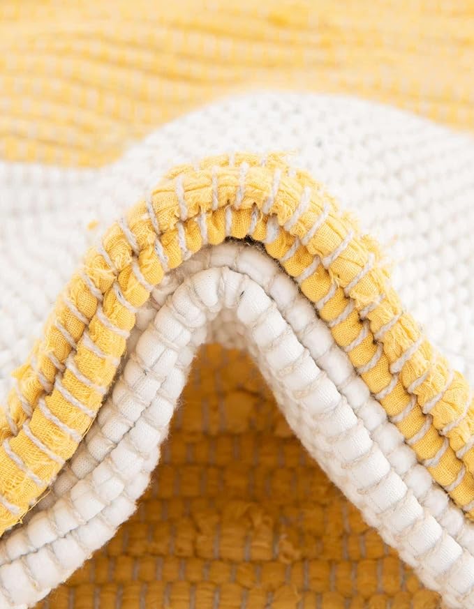 Unique Loom Chindi Rag Collection Area Rug - Striped (2' 2" x 6' 1" Runner, Yellow and Ivory)