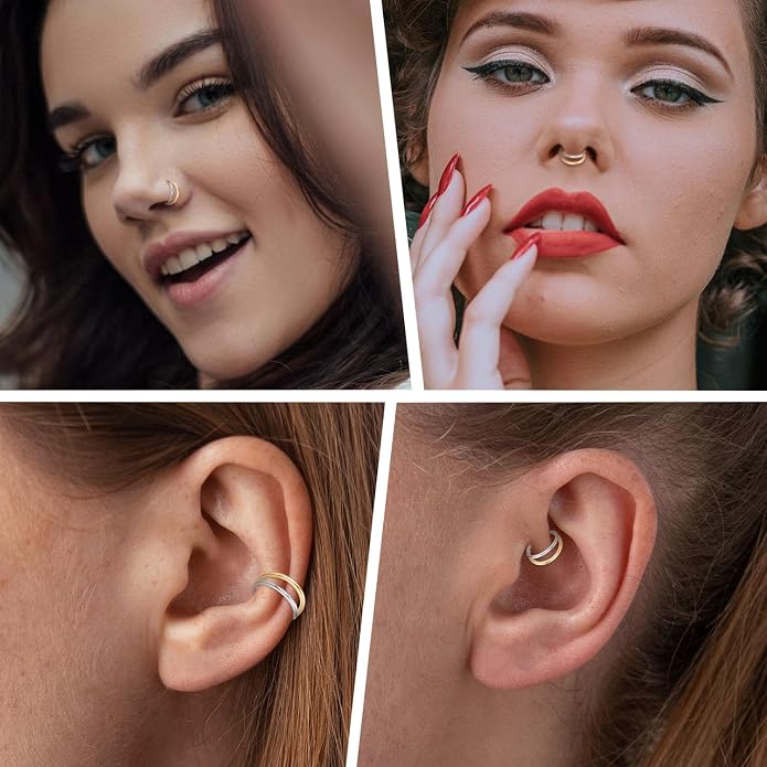 316L Surgical Steel Septum Clicker Ring Nose Ring Hoop Sleeper Hoop Earring Helix Rook Conch Cartilage Daith Tragus Earrings Lobe Nose Piercing Jewelry for Women