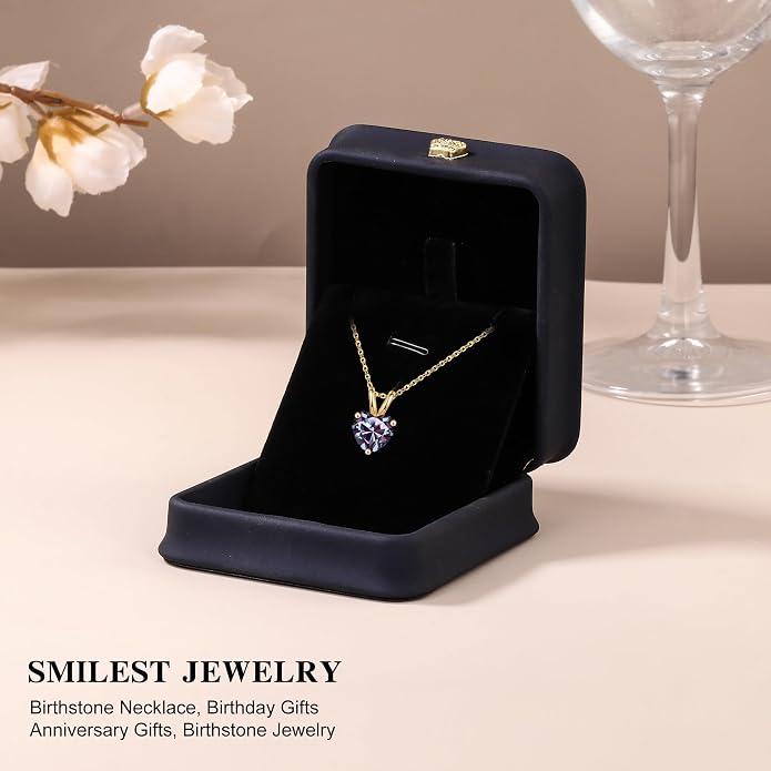 SMILEST Dainty Heart Birthstone Necklace for Women, 925 Sterling Silver Necklace Sparkling Heart Pendant, Anniversary Birthday Gifts for Women Mom Wife Daughter Girlfriend Grandma
