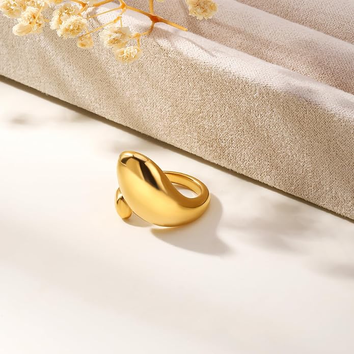 Gold Silver Rings Set for Women Chunky Statement Rings ZC Dome Evil Eye Croissant ring Thick 18K Gold Plated Band Rings
