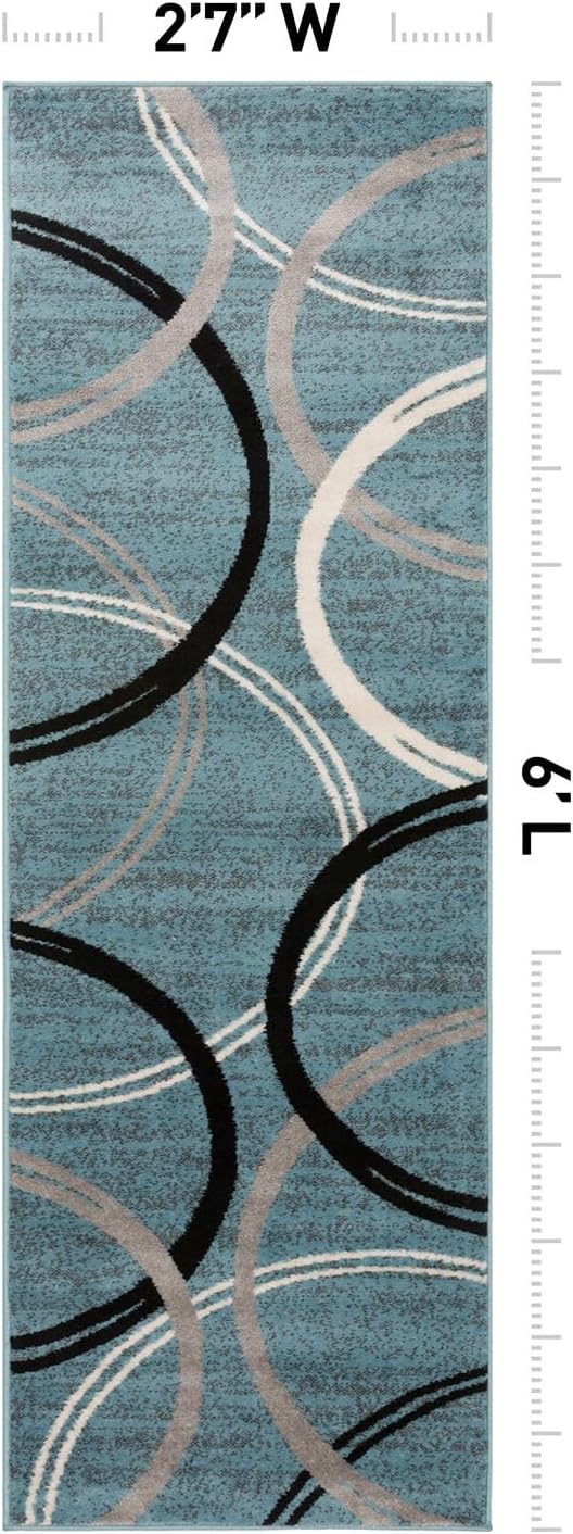 Rugshop Wavy Circles Modern Jute Backing Runner Rug Blue 2'7" x 6'