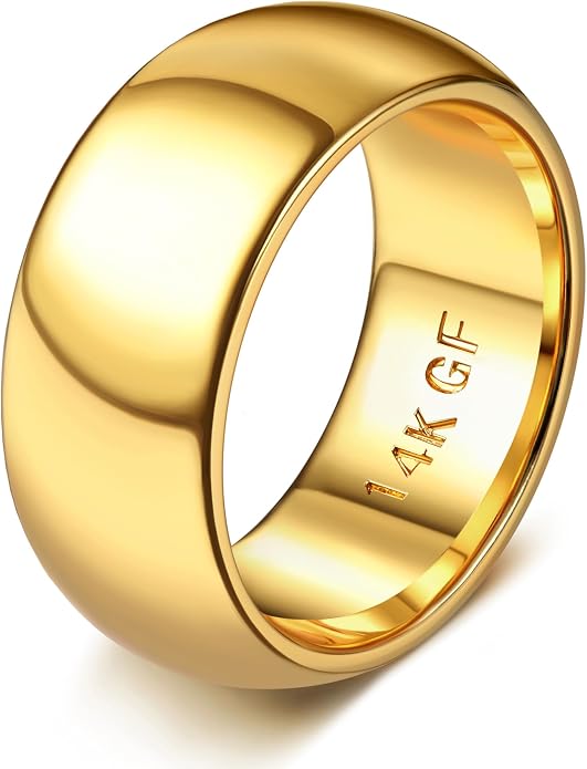 Florideco 14K Gold Filled Ring for Women Men Thick Thin Pinky Thumb Ring Wedding Band Ring Non Tarnish Plain Domed Comfort Fit Size 6 to 10