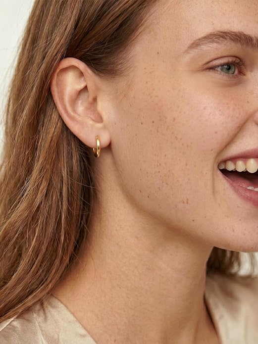 Silvora Sterling Silver Hoop Earrings for Women, Small Hoops 14K Gold Plated/925 Silver/Rose Gold/Black, Hypoallergenic Huggie Lightweight Cartilage Sleeper Earrings 8/10/12/14/16/18/20mm