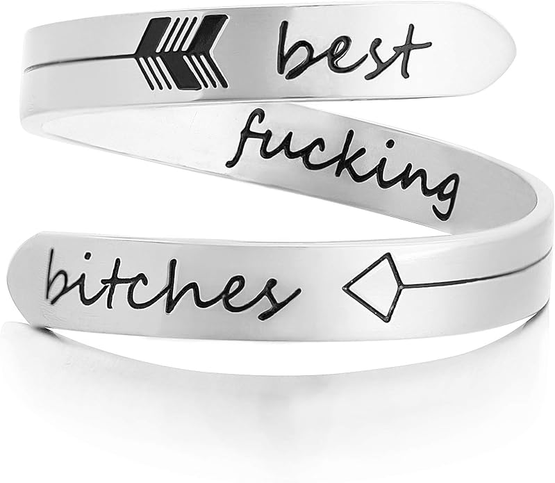 Vrycot Adjustable silvery Inspirational Stainless Steel Adjustable Bands Cool Stacking Opening Gift for Women Statement