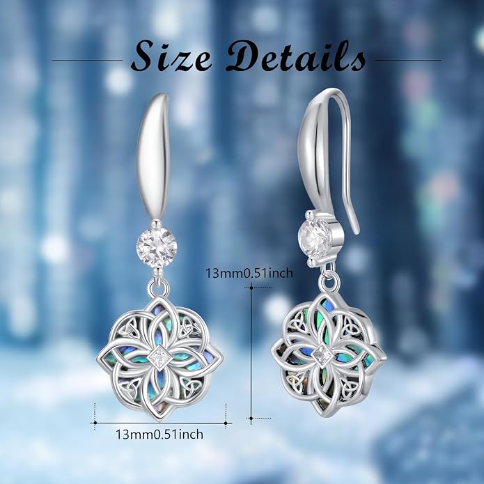 Celtic Knot Earrings 925 Sterling Silver Abalone Drop Dangle Celtic Earrings Gifts for Women