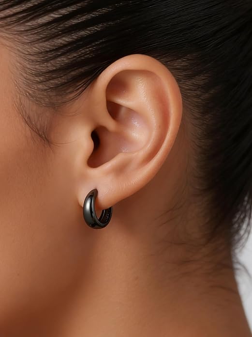 ChicSilver Solid 925 Sterling Silver Chunky Hoop Earrings for Women, Silver Small Thick Huggie Earrings Hypoallergenic Lightweight Silver Hoop Earrings for Sensitive Ears (8/10/12/14mm)