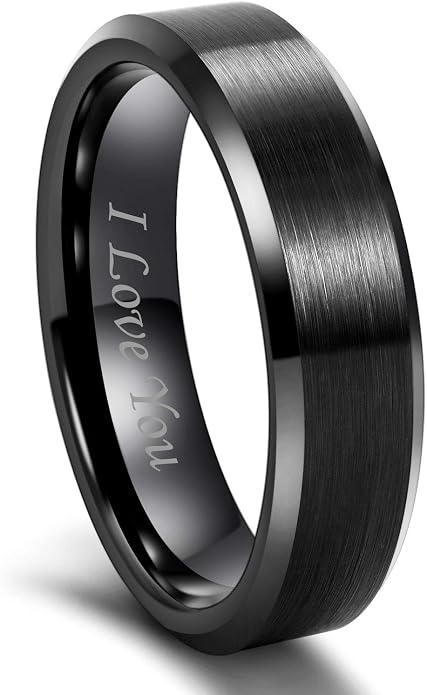 Frank S.Burton 3mm 4mm 6mm 8mm Black/Silver/Rose Gold Tungsten Rings for Women Men Wedding Band Engagement Ring Comfort Fit Beveled Edges Size 4-15