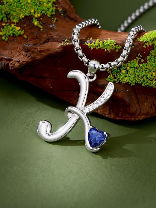 Birthday Gifts for Women Alphabet A to Z Initial Birthstone Pendant Necklaces for Women - 18k White Gold Plated Personalized Name Jewelry Anniversary Graduation Gifts for Wife Her Daughter Girlfriend(with Gift Box)