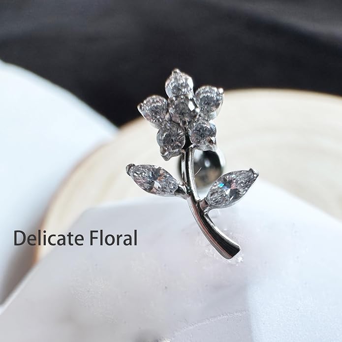 16G Titanium Conch Earrings Clear CZ Flower Helix Piercing Jewelry with Internally Threaded Flat Back Earring Cartilage Studs Tragus Jewelry for Women