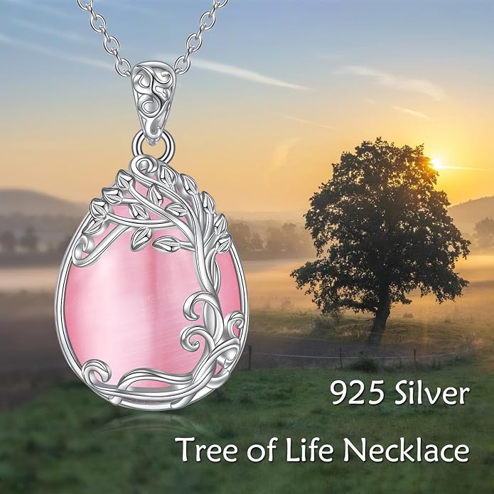YAFEINI 925 Sterling Silver Moonstone Necklace Filigree Teardrop Pendant Necklace Jewelry for Women Girls