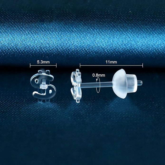 6 Pairs Invisible Plastic Post Earrings For Sensitive Ears - Clear, Sports & Work