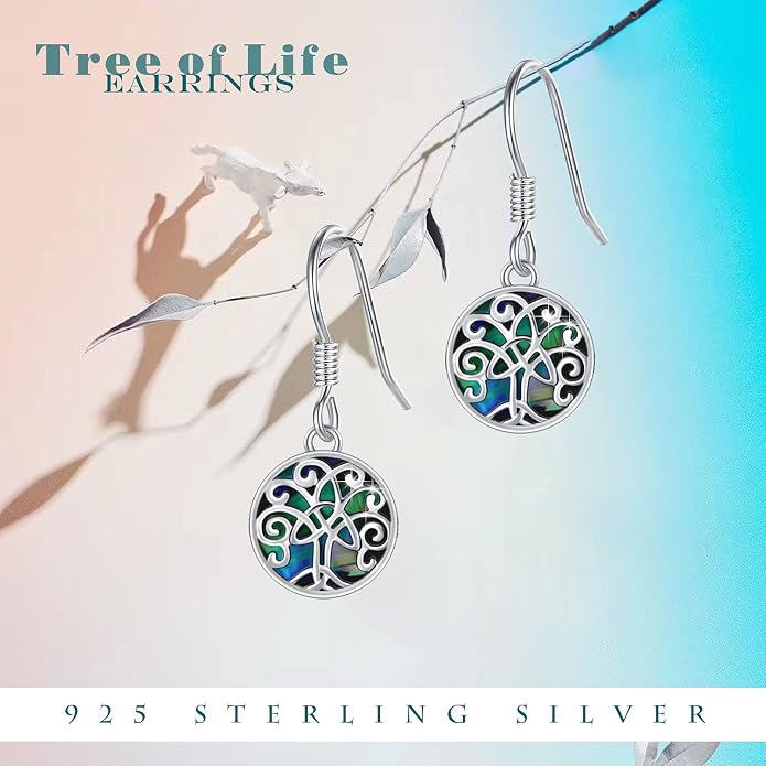 Tree of Life Earrings, 925 Sterling Silver Heart Shaped Studs for Women, Hypoallergenic Earrings for Sensitive Ears Gifts for Women with Gift Box…