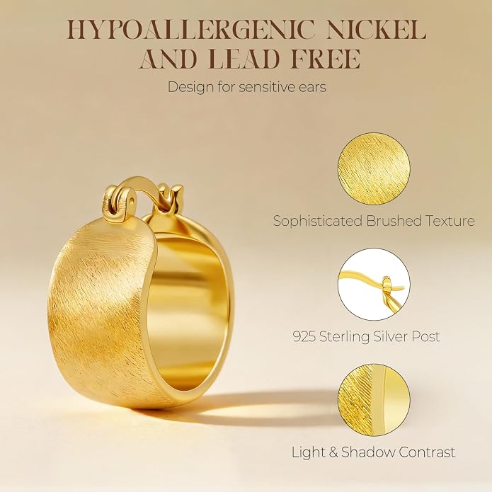 Chunky Hoop Earrings for Women, Small Hypoallergenic Earrings with S925 Silver Posts, 18K Gold & White Gold Plated Non Tarnish Classic Trendy Jewelry for Gift