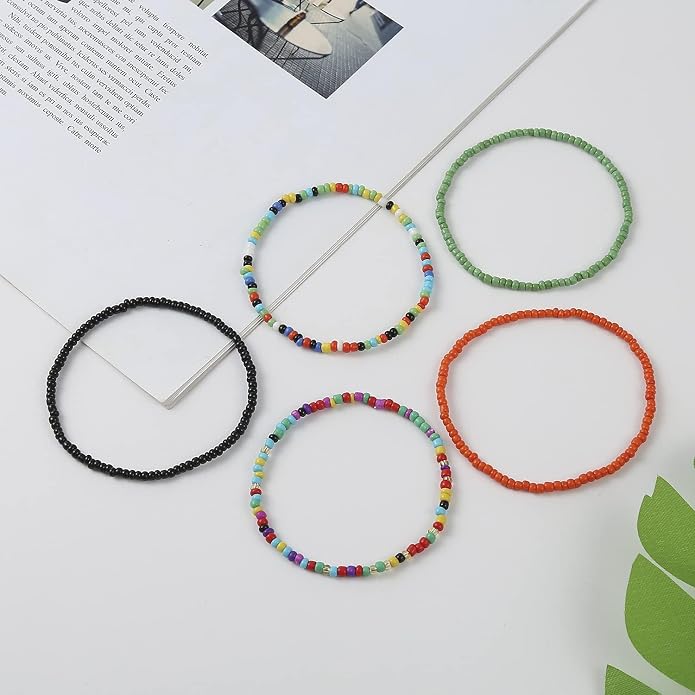 Beaded Anklets for Women Handmade Boho Beaded Ankle Bracelets Colorful Beads Foot Anklets for Women