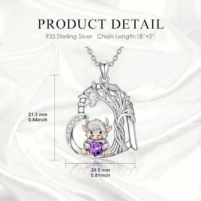 PELOVNY Teddy Bear Necklace for Women 925 Sterling Silver Bear/Highland Cow/Fox/Cat/Axolotl Birthstone Necklace Christmas Birthday Jewelry Gifts for Mom Daughter Wife Sister