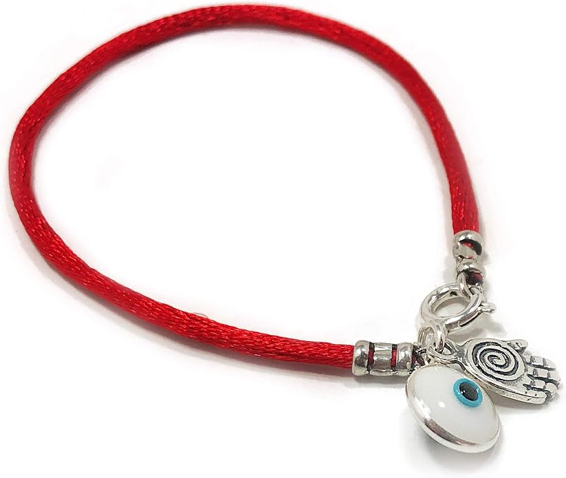 Hamsa Protection Bracelet for Men 8" Length, Red Silk String with Hamsa Hand Charm - Evil Eye Protection Jewelry for Success & Friendship - Gift in Cotton Pouch