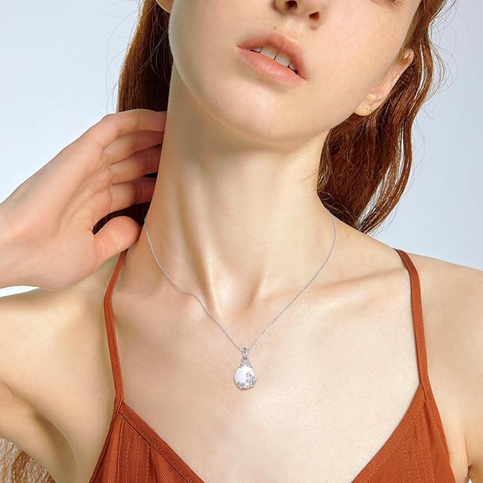 POPLYKE Sterling Silver Gemstone Teardrop Pendant Necklace Crystal Jewelry for Women