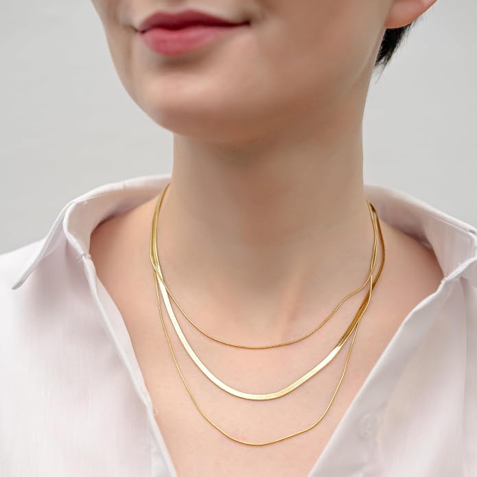 Layered Necklaces | Waterproof 18k Real Gold Plated Jewelry | Non Tarnish | PVD coated | Women's Jewelry | Gold Necklace for Women | Herringbone Necklace for Women | Snake Necklace