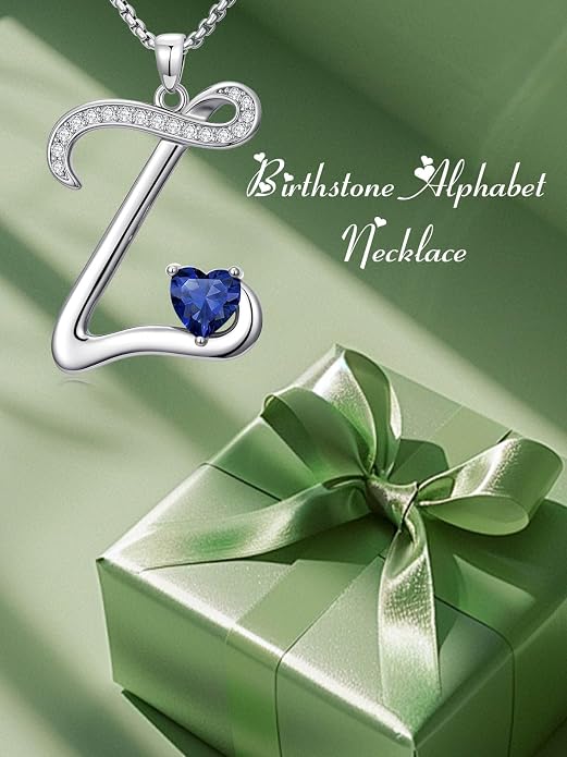 Birthday Gifts for Women Alphabet A to Z Initial Birthstone Pendant Necklaces for Women - 18k White Gold Plated Personalized Name Jewelry Anniversary Graduation Gifts for Wife Her Daughter Girlfriend(with Gift Box)